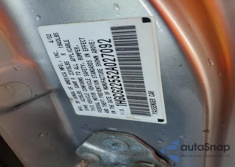 2002 Honda Accord Ex z USA, uszkodzony, nr VIN 1HGCG22552A027092